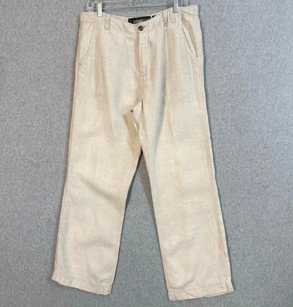 Vtg Old Navy Loose 100% Linen Pants Size 33 Drawstring Resort Casual Vacation